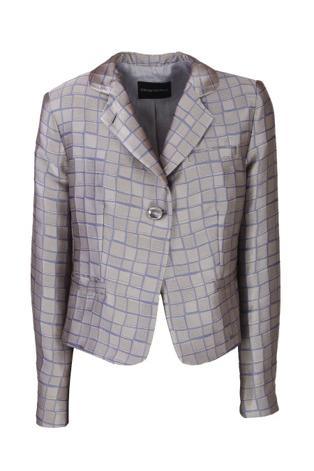 Shop EMPORIO ARMANI  Jacket: Emporio Armani jacket in crocodile-effect jacquard fabric.
Composition 85% Polyester 15% Polyamide.
Jacquard fabric.
Coconut effect pattern.
Short model.
Undercollar in ottoman fabric.
Front closure with button.
Linen lining.
Made in Tunisia.. E3NG24 F2129-016